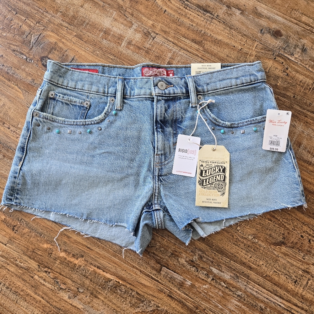 Lucky Brand Women's Festival Embellished Denim Shorts Size 8/29 NWT
